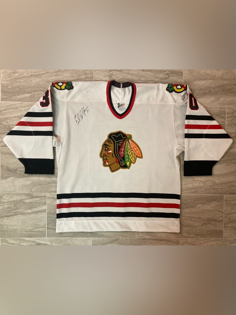 Ed BELFOUR Chicago Blackhawks Game Worn Signed Hockey Jersey Authentic Size 51
